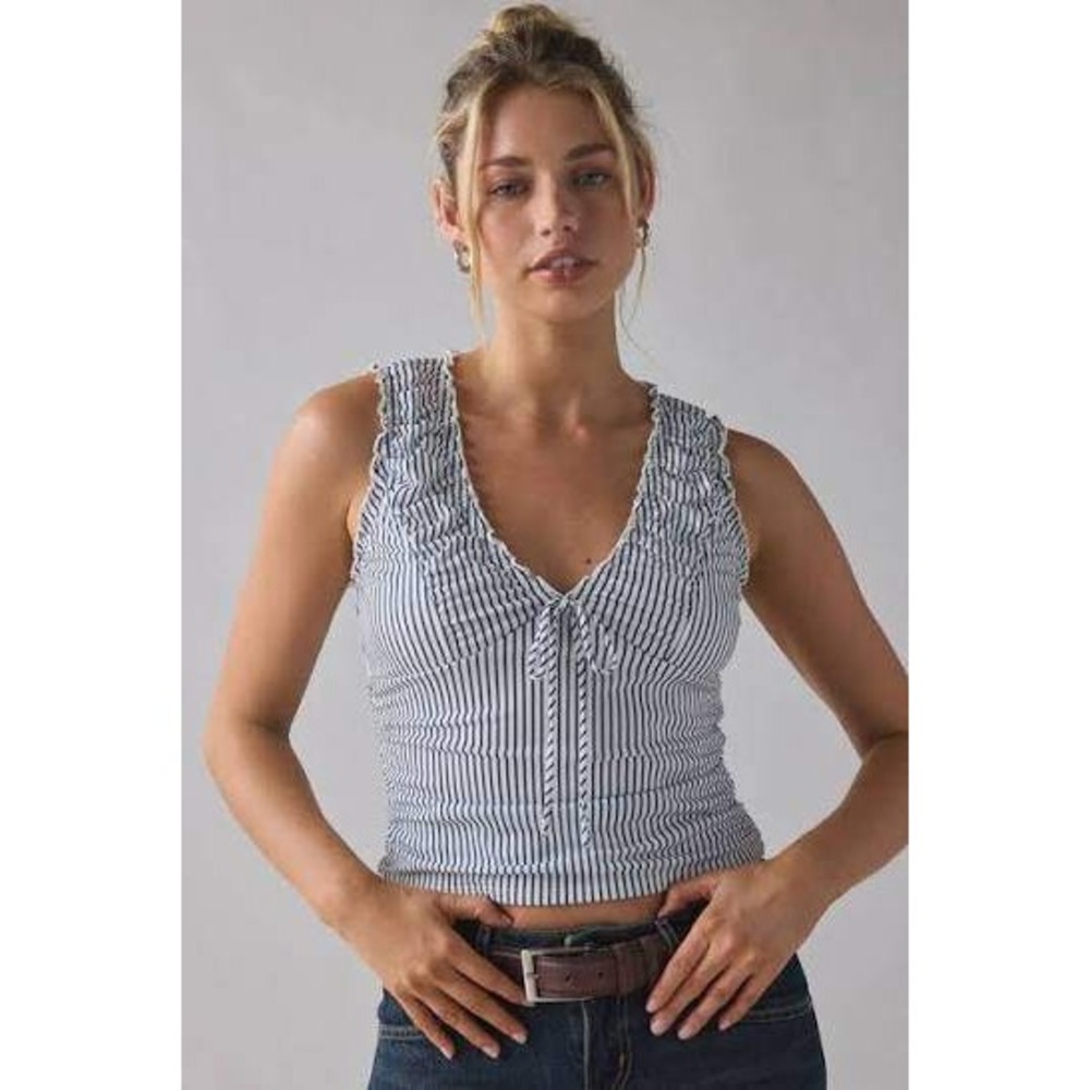Kimchi Blue Womens Ella Ruched Tie-Front Cropped Tank Top Striped Size S